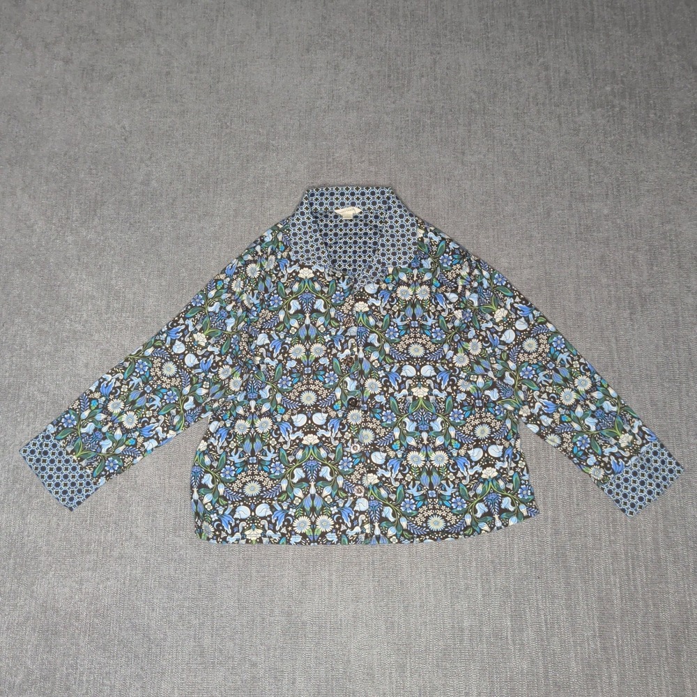 Vintage Vera Bradley Woodland Squirrel Mushroom Floral Button Front Top XL Blue